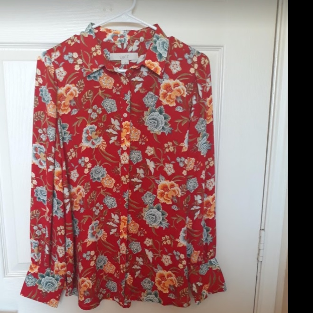 Vintage Patterned Silk Button-up Blouse (Loft)